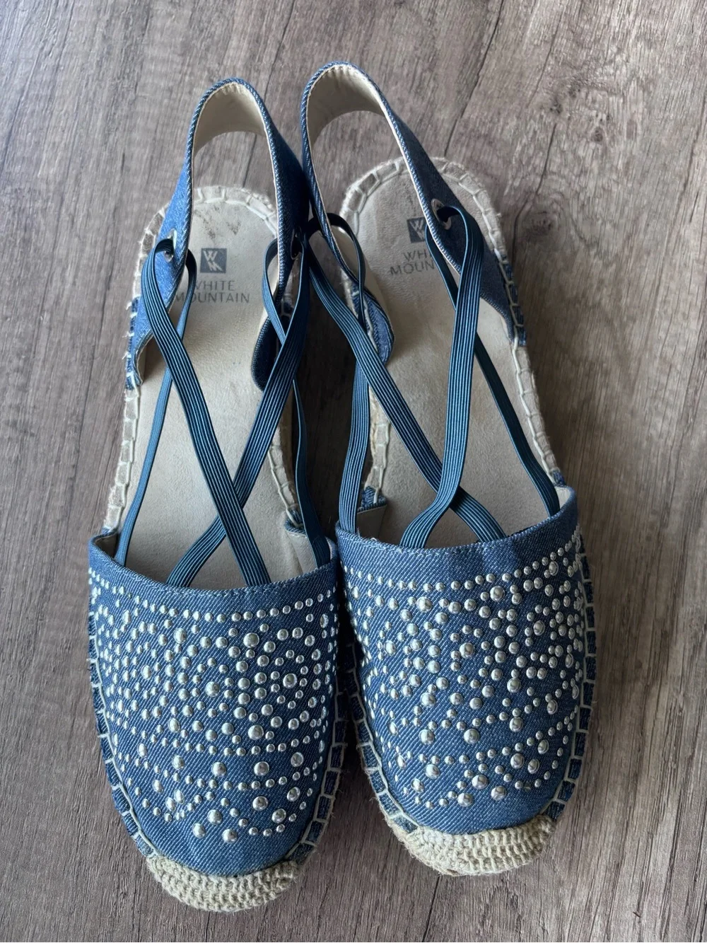 White Mountain Denim Blue Studded Espadrille Sandals - Women